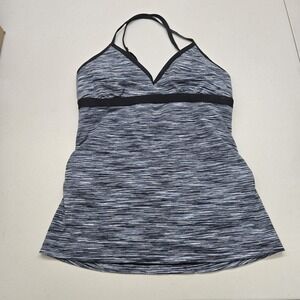 Athleta‎ Women Sports Swimwear Small Tall Blue Striped Tankini Top Adjustable